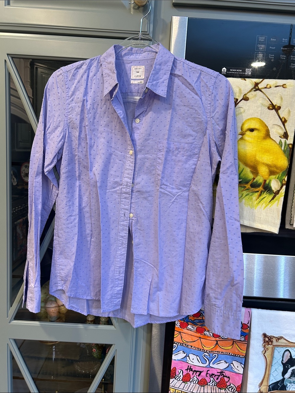 Vintage GAP Swiss Dot Fitted Boyfriend Cotton Lavender Button-Down Shirt Small